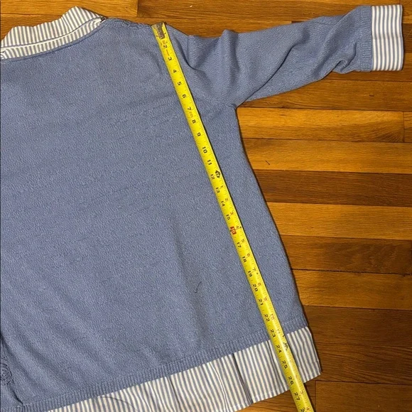 Alfred Dunner Light Blue Sweater with Blue & White Striped Attached Shirt Detail - Picture 6 of 7